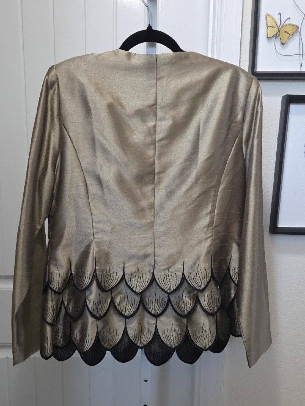 Metallic Taupe Scalloped Hem Women's Blazer